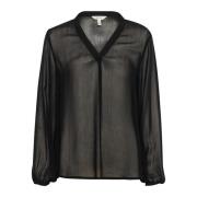 Part Two Feminin Svart Blus med V-Ringning Black, Dam