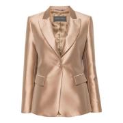 Alberta Ferretti Beige Satin Mikado Blazer Jacka Beige, Dam