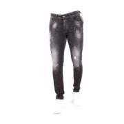 True Rise Slim Fit Jeans Met Gerafeld Effect - D&C-014 Black, Herr