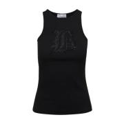 Blumarine Svart Tanktop med Rhinestone Logo Black, Dam