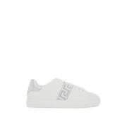 Versace Broderad grekisk mönster ekoläder sneakers White, Herr