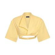 Jacquemus Gul Twist Detalj Asymmetrisk T-shirt Yellow, Dam