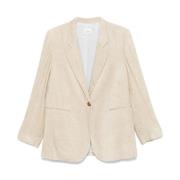 Alysi Beige Sammet Jacka Vertikal Rand Mönster Beige, Dam