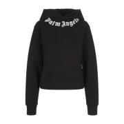 Palm Angels Svart bomullshoodie med vitt logotyp Black, Dam