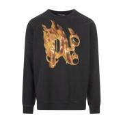 Palm Angels Flammande Monogram Crew-neck Sweatshirt Grå Gray, Herr