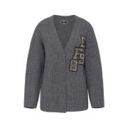 Elisabetta Franchi Ull Cardigan med Logopatch Gray, Dam