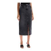 Pinko Vintage Wash Denim Midi Kjol Gray, Dam