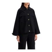 Ganni Texturerad Canvasjacka med Oversized Passform Black, Dam