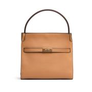 Tory Burch Mörk Sand Axelväska Double LEE Radziwill Brown, Dam