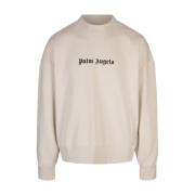 Palm Angels Vit Crew-neck Sweatshirt med Logo Print White, Herr