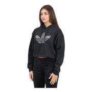 Adidas Originals Svart Rhinestone Trefoil Hoodie Tröja Black, Dam