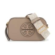 Tory Burch Strukturerat läder mini crossbody väska Gray, Dam