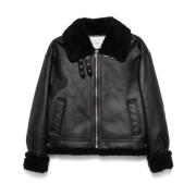 Dunst Svart Faux Läder Shearling Jacka Black, Dam