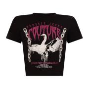 Versace Jeans Couture T-shirt med tryck och skimrande applikationer Bl...