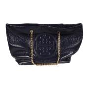 Tory Burch Crinkle Patent Chain Tote Väska Black, Dam