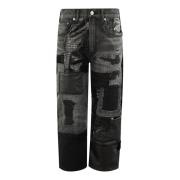 Junya Watanabe Patchwork Denim Jeans med Distressed Finish Black, Dam