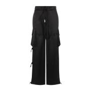 Ann Demeulemeester Svarta Cargo Byxor med Grosgrain Midja Black, Dam