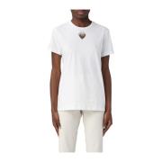 Pinko Stilig Bomull T-shirt med Broderat Hjärta White, Dam