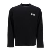 Salvatore Ferragamo Lyxig Bomull Siden Långärmad T-shirt Black, Herr