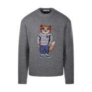 Maison Kitsuné Räv Intarsia Tröja Kofta Gray, Herr