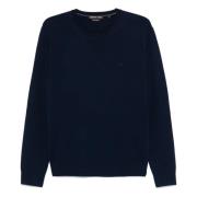 Michael Kors Midnight Merino Crew Broderad Tröja Blue, Herr