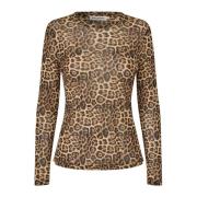 Lollys Laundry Leopardmönstrad Mesh Blus Brown, Dam