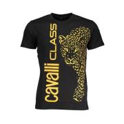 Cavalli Class Svart Bomull T-shirt med Tryck Logo Black, Herr