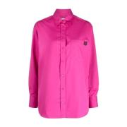 Maison Kitsuné Räv Patch Casual Bomull Poplin Skjorta Pink, Dam