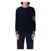 Thom Browne Marinblå Textured Rugby Stripe Crew Neck Tröja Blue, Herr