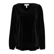 Part Two Svart V-ringad Blus Madispw Stil Black, Dam