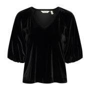 Part Two Svart V-ringad Blus Mettypw Stil Black, Dam