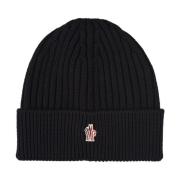 Moncler Svart Ull Mössa med Logotyp Black, Herr