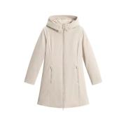 Woolrich Tech Softshell Duck Down Hooded Coat Beige, Dam