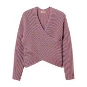 Twinset Vändbar Mohair Ribbstickad Tröja Rosa Pink, Dam