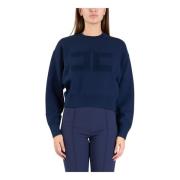 Elisabetta Franchi Kort viskos sweatshirt med logobroderi Blue, Dam