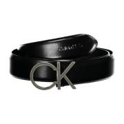 Calvin Klein Svart Läder Herrbälte Metall Logo Black, Herr