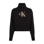 Calvin Klein Chenille Monologo Sweater i Svart Black, Dam