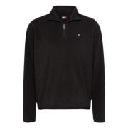 Tommy Hilfiger Svart Fleece Half-Zip Sweater Black, Dam