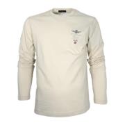 Aeronautica Militare Långärmad Broderad Jersey T-shirt Elfenben Beige,...