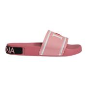 Dolce & Gabbana Rosa Läder Slide Sandaler med Logo Pink, Dam