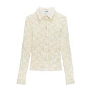 Msgm Vit Blommig Spets Skjorta White, Dam