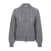 Eleventy Kid Mohair Silk Cotton Full Zip Tröja Gray, Dam