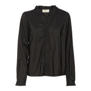 Cream Feminin Svart Blus med Volanger Black, Dam