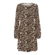 Cream Leopardmönstrad Långärmad Klänning Black, Dam