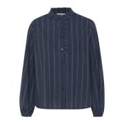 Cream Marinblå Pin Stripe Feminin Blus Blue, Dam