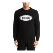 Moschino Abstrakt Logotyp Broderad Tröja Black, Herr