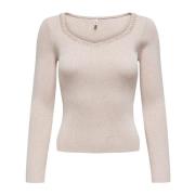 Only Beige Stickat med Sweetheart Neckline Beige, Dam