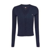 Tommy Jeans Stilren Stickad Cardigan för Kvinnor Blue, Dam