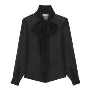 Saint Laurent Silk Muslin Crepe Blus Black, Dam