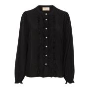 Cream Pitch Black Blus med Volanger Black, Dam